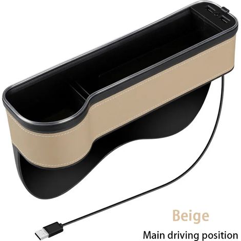 (Beige gauche 1 pièce) Boîte de rangement colorée avec éclairage d'ambiance, double port USB pour téléphone et bouteille, organiseur d'espace entre les sièges, accessoire de voiture (1/5)