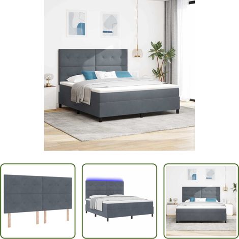 vidaXL Boxspringbett mit Matratze - LED Boxspringbett mit Matratze Dunkelgrau 180 x 200 cm Samt (1/5)