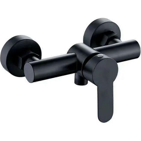 Ensemble mitigeur thermostatique pour douche et bain — Robinetterie de salle de bain — Mitigeur mono-commande avec clapet anti-retour intégré — Noir (1/4)