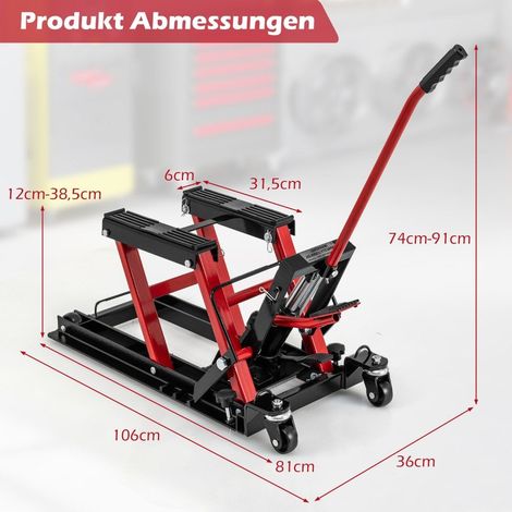 Motorcycle lift up to 680kg 3-stage height-adjustable hydraulic motorcycle jack red (1/5)