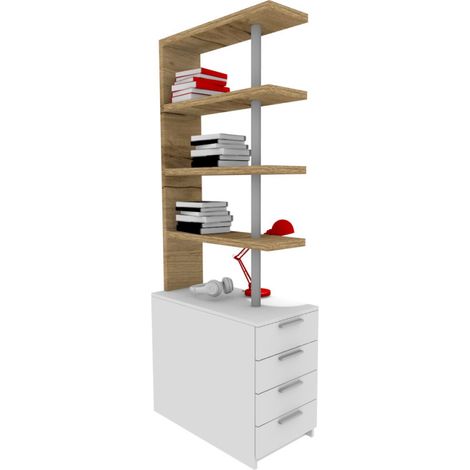 Comodino libreria salvaspazio con design moderno - Narciso - Quercia e Bianco (1/5)