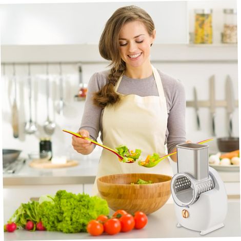 Grattugia elettrica per formaggio, frullatore elettrico per insalata, taglia insalata USB (per carne, frutta e verdura) Bianco (versione con ricarica wireless) (1/4)