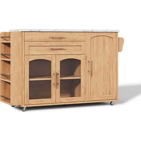 Isla de cocina móvil con encimera plegable MDF natural 120 x 45 70 x 90 cm (1/5)