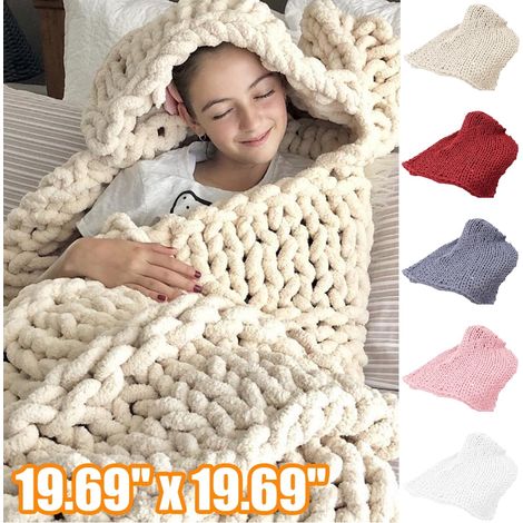 Couverture Tricotée - Chenille - 50 x 50 cm - Pour Canapé Lit Chambre Salon - 1 Pièce (1/2)