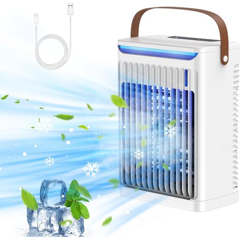 Ventilateur de refroidissement portable, 680 ml, humidificateur par évaporation, 5 vitesses, 7 couleurs de lumière, pour chambre, bureau et camping (1/5)