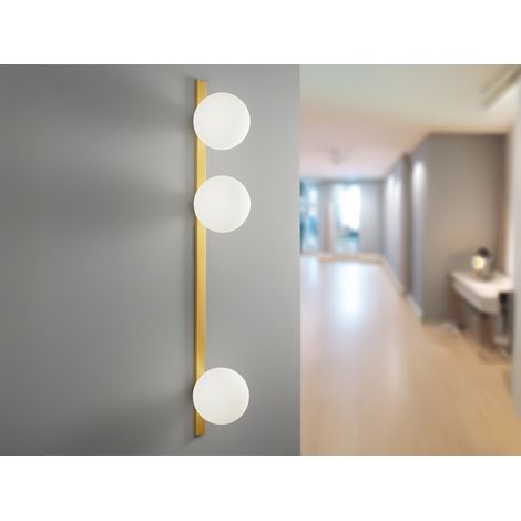 Große Wandleuchte ENOIRE 3-flammig Gold mit Glaskugeln Opalweiß, Höhe 90cm