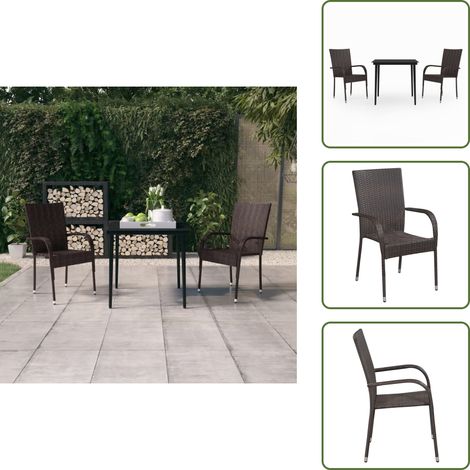Comedor exterior - vidaXL Juego de comedor de jardín 3 piezas marrón y negro - Muebles de jardín