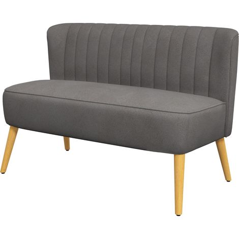 Sofá de 2 plazas loveseat de dos plazas con aspecto de lino, sofá doble, patas de madera, hasta 150 kg, gris oscuro, 117 x 56,5 x 77 cm