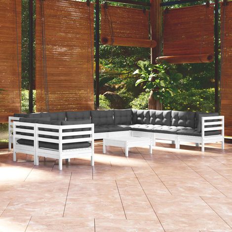 Muebles de jardín 11 pzas y cojines blanco madera maciza pino vidaXL (1/5)