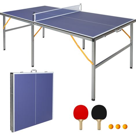 Mesa de ping pong plegable portátil 182 x 91 cm azul con red 2 palas y pelotas (1/5)