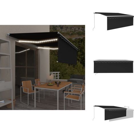 Markise Manuell Einziehbar mit Rollo & LED 4x3 m Anthrazit - Markise - Sonnendach - Gartendeck - Terrassenüberdachung - Ausziehbarer Schattenspender (1/5)