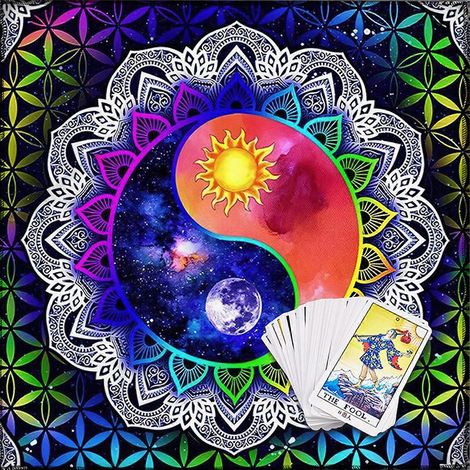Nappe d'autel astrologique Lune/Tai-chi, nappe de tarot, cartes divinatoires, tapisserie, fournitures de sorcellerie, B 60x60cm (1/5)