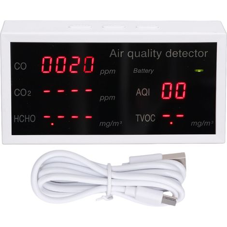 Analyseur Qualité Air Intérieur 5 en 1 Détecteur CO2 Portable PM2.5 HCHO Carbone Monoxyde (1/5)