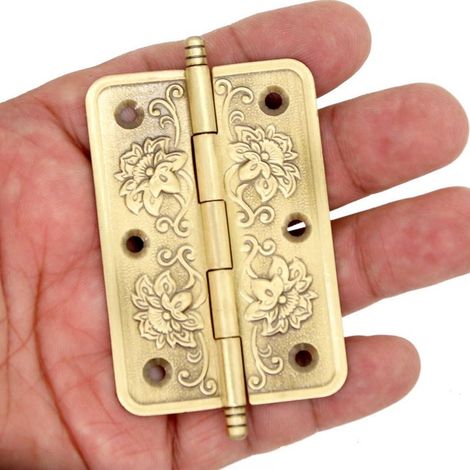 4 PCs Embossed Brass Hinges Decorative Flap Hinges with Flower Patterns for Wooden Chest Trunck Cabinet Cupboard (1/4)