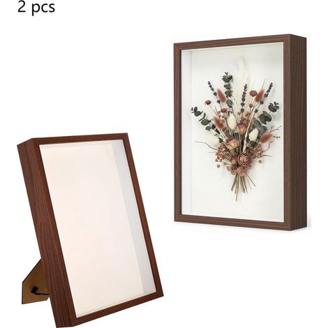 Marco de fotos de 2 piezas, Marco para flores secas, Marco de fotos 3D, Marco de fotos vacío, 21,826,93 cm, fotos decorativas, etc, Marrón (1/5)