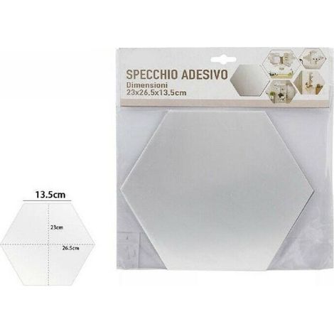 TrAdE Shop Traesio - Specchio Adesivo Esagonale Adesiva Murale Arredamento Casa 23x26.5x13.5cm 70878 -