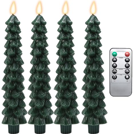 Bougies de Noël sans flamme, bougeoirs LED verts avec minuterie, bougies télécommandées, bougies d'arbre de Noël de 24 cm, bougie à flamme vacillante , décoration de Noël sans flamme, lumière (1/5)