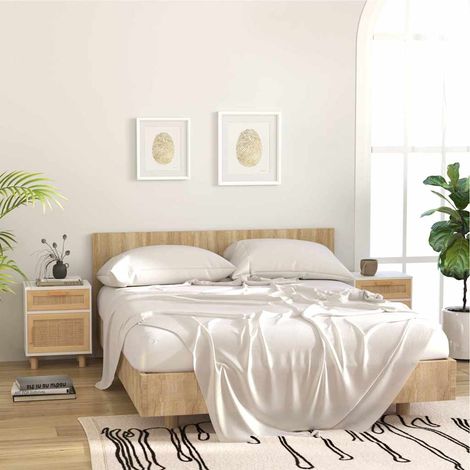 vidaXL Tables de chevet 2pcs Blanc Bois de pin massif et rotin naturel (1/5)