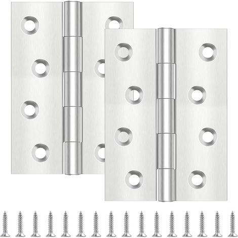 Confezione da 4 cerniere per porte in acciaio inossidabile da 100 mm x 70 mm per porte in legno, cerniere per capannoni da giardino per porte interne ed esterne con 32 viti (1/5)