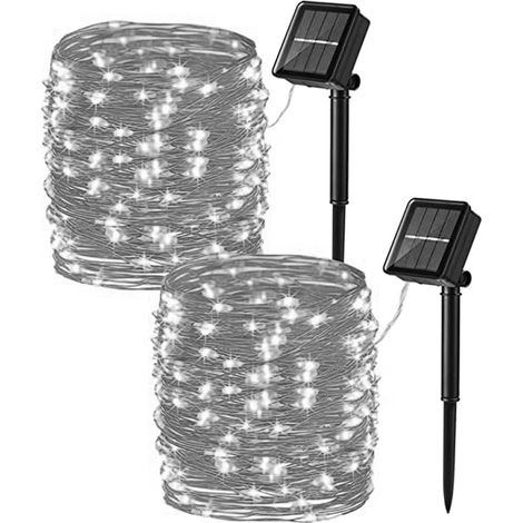 Guirlandes lumineuses solaires, lot de 2, 12 m (39,37 pi), 100 LED, 8 modes d'éclairage pour les fêtes de Noël et les jardins. (1/5)