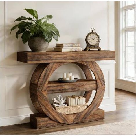 Meuble rangement console 3 niveaux bois rustique HAVRYA (1/5)