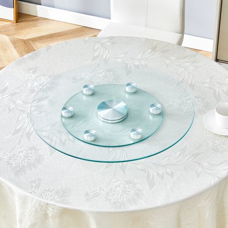 Plateau de table tournant 2 niveaux en verre trempé Ø61/38 cm, pivotant, transparent avec fixations argent (1/5)