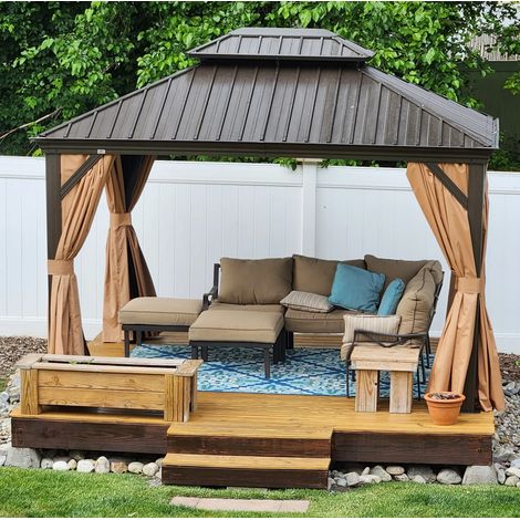 Purple Leaf – Tonnelle de jardin aluminium 3.65 x 3 m – Toit en acier galvanisé – Moustiquaires et rideaux – Résistance au vent jusqu'à 40 m/s (1/5)