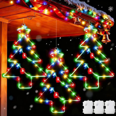 Lumineuse de Fenêtre 3 Pièces 55 LED Large Metal Decoration Exterieur à Pile, Imperméable Etoile Lumineuse Noel Sapin avec Minuterie pour Intérieur et Extérieur - Multicolore (1/5)