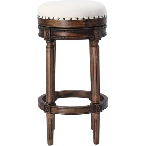 Barhocker Vintage gepolstert aus Holz mit Leinenstoff, Küchenhocker und Tresenhocker, 120 kg belastbar (1/2)
