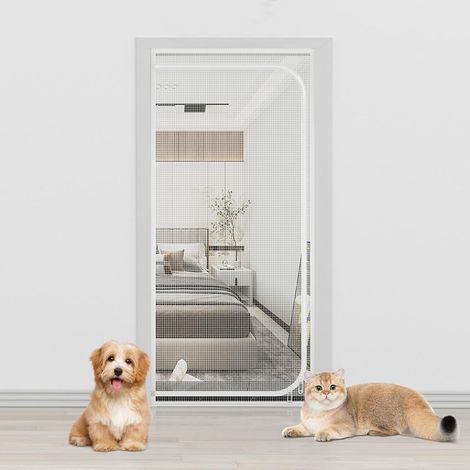Moustiquaire de Porte pour Chat pour empêcher Animaux de Compagnie de s'échapper, Rideau de Porte avec Fermeture éclair pour Salon Chambre à Coucher Cuisine terrasse (100 210cm,Blanc) (1/5)