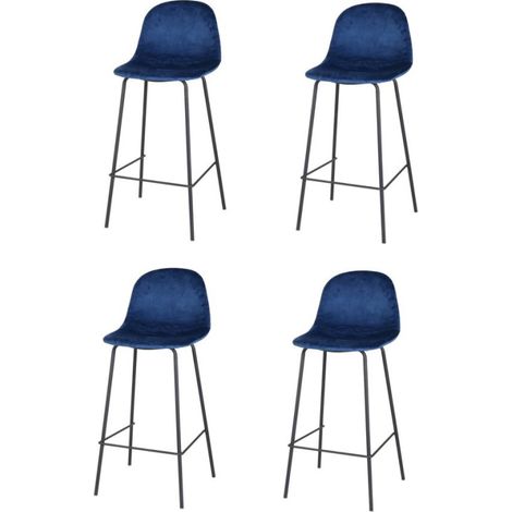 Tabouret de Bar Métal Noir et Assise Velours Bleu (1/5)