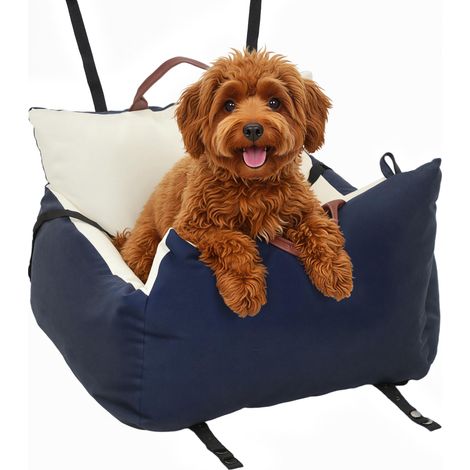 Siège auto pour chien avec ceinture de sécurité et fixation siège de voiture pour chien rembourré 49x53x36cm bleu marine