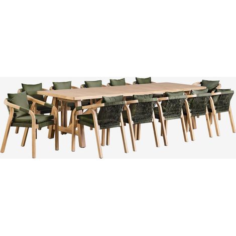 SKLUM Set aus rechteckigem Tisch (300x100 cm) und 12 Gartenstühlen aus Akazienholz Dubai              Rustikales Akazienbraun                     