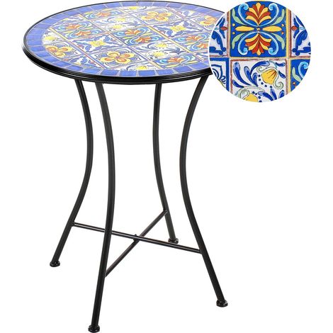 Table de Bistrot de Jardin Vintage en Métal 60 cm Motif Mosaïque Plateau en Fer Noire Coriano (1/5)