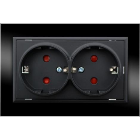 IluminaShop - Enchufe Empotrable Tipo F Schuko Doble Negro Marco Cristal Incluido 16A IP20 Serie wLux