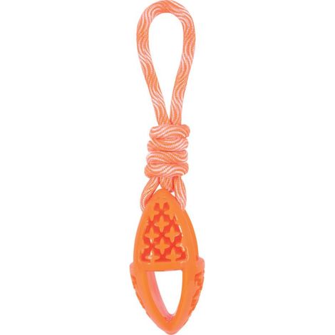 Jouet pour chien de forme ovale, en matériau TPR, avec tressage de corde, orange, 27,5 cm de long. (1/5)