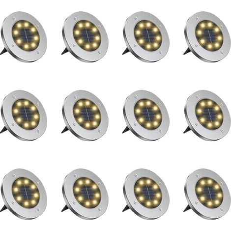 Pack de 12 luces solares, plástico/acero inoxidable, LED, IP65, color plata