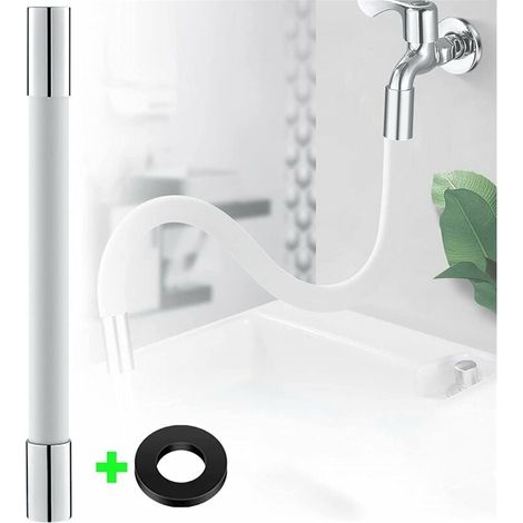 [NIEMALS VERWENDET] Wasserhahn Verlängerung 50cm Universelles Wasserhahn Strahlregler Silikonschlauch Wasserhahn Verlängerungsrohr 360° Flexibel Biegen Weiß (1/4)