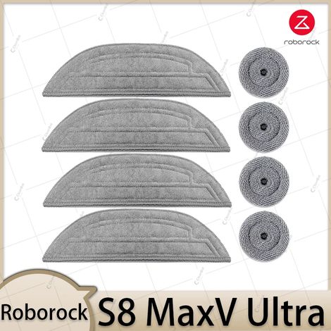 (8 lingettes de nettoyage) Convient pour les pièces détachées de l'aspirateur robot Roborock S8 MaxV Ultra : rouleau principal, brosse latérale, filtre HEPA, lingette de nettoyage, sac à poussière et (1/4)