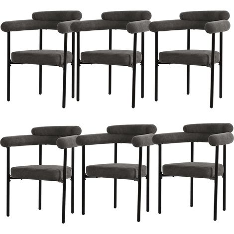 Lot de 6 chaises de salle à manger, 70x62x84 cm, fauteuils de salon et bureau ergonomiques, assise large en suédine toucher velours, Gris foncé (1/5)