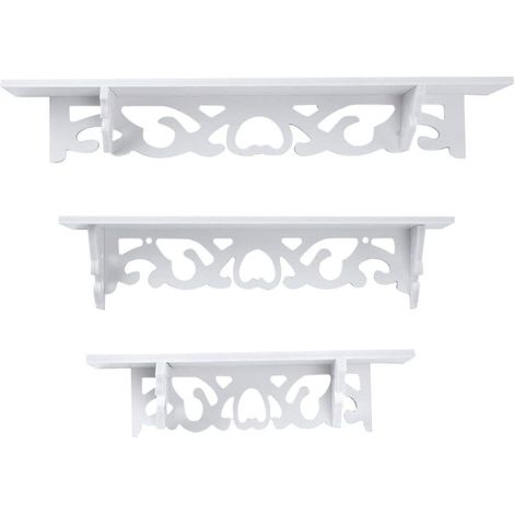 Étagère murale décorative en bois blanc style campagne, design rétro avec vis (S+M+L) (1/5)