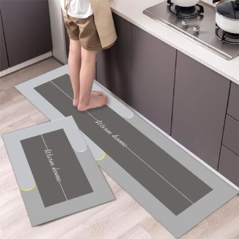 Deux tapis de cuisine avant évier - 40x60 cm et 40x120 cm gris - rectangulaire antidérapant tapis de porte moderne (1/3)