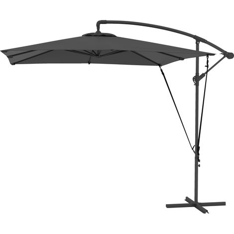 Neigbarer Sonnenschirm mit Kreuzfuß und Kurbel, Stahl und Polyester, 247 x 247 x 256 cm, dunkelgrau