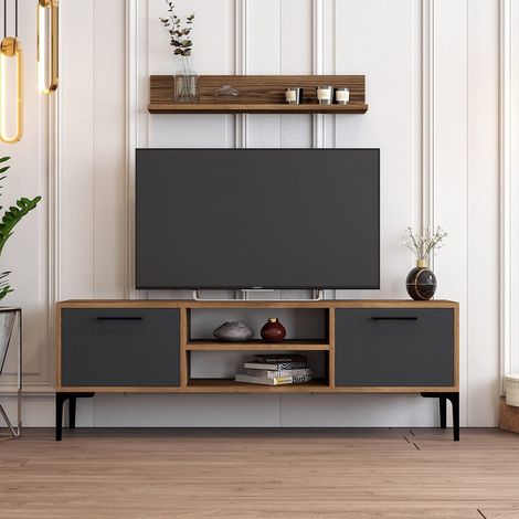 TV-Möbelset Riga Walnuss Anthrazit Melamin 140x48x30 cm (1/5)