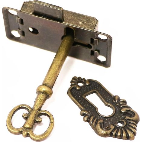 Serrure de porte de meuble vintage, serrure de meuble, serrure pour meubles anciens avec jeu de clés - Bronze (1/3)