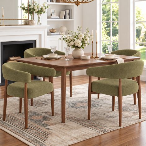 Lot de 4 chaises de salle à manger avec accoudoirs, chenille vert olive OKMYHOME (1/5)
