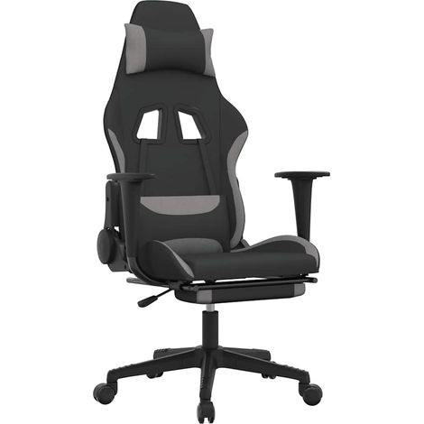 vidaXL Chaise de jeu de massage repose-pied Noir et gris clair Tissu (1/5)
