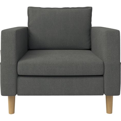Sillón individual gris de chenilla con bolsillo lateral y cojín cómodo (1/5)