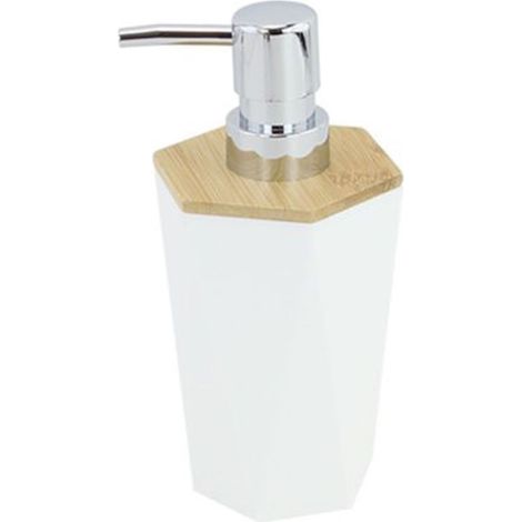 Cleafe - Dispenser Sapone Liquido A Cilindro Esagonale Geometrico Bianco Legno Da Bagno 10836 -