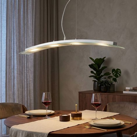 Pendelleuchte Hängeleuchte hängend Esstischleuchte Pendellampe satiniert Glasplatte, Metall silber, 1x LED 20 W 1600 lm warmweiß, LxBxH 86x9x120 cm (1/5)